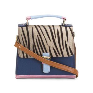 SORUKA Blue Leather Vivian Animal Print Satchel
